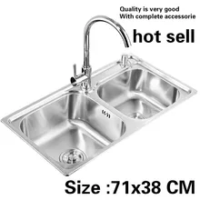 Модные кухня двойной паз раковина обычные мыть посуду 304 нержавеющая сталь Лидер продаж 71x38 см