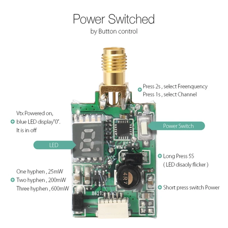 Eachine TX526 5,8G 40CH 25 MW/200 MW/600 MW переключаемый AV беспроводной FPV передатчик RP-SMA женский для радиоуправляемого квадрокоптера