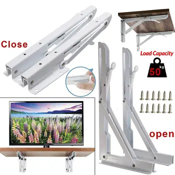 

2X Heavy Duty White 90 Degree Triangle-Wall Mounted Detachable Decorative Metal Angle Folding Display Shelf Bracket Racking Stor
