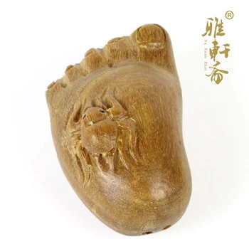 

[TZ] Green Sandalwood Hand Carved Jaipur birthday gift small feet contentment Feng Shui Pendant