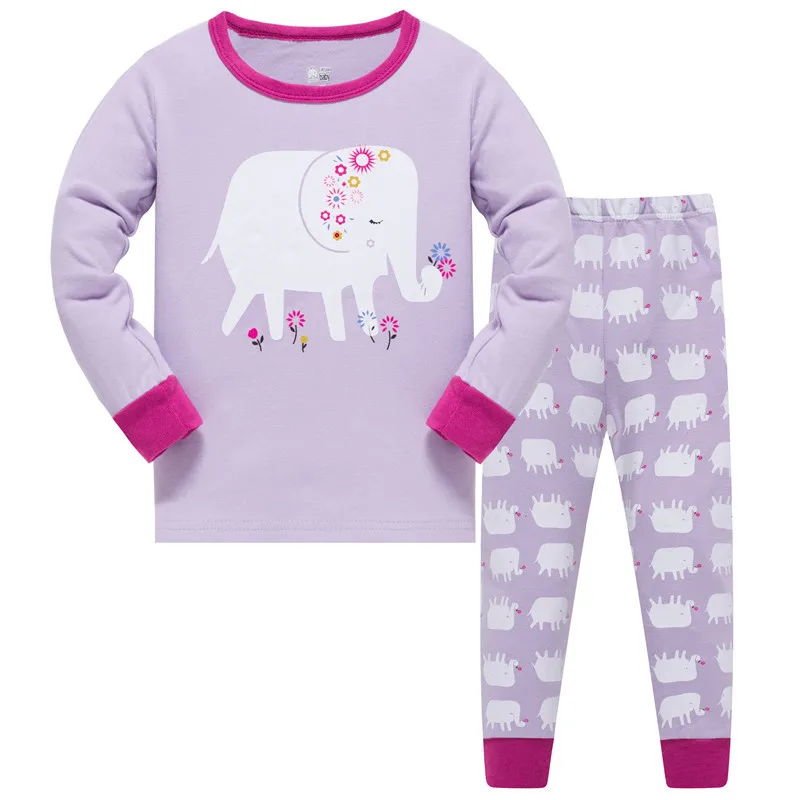 1SET 8R 154, Elephant, Children girls pajamas sets, long sleeve