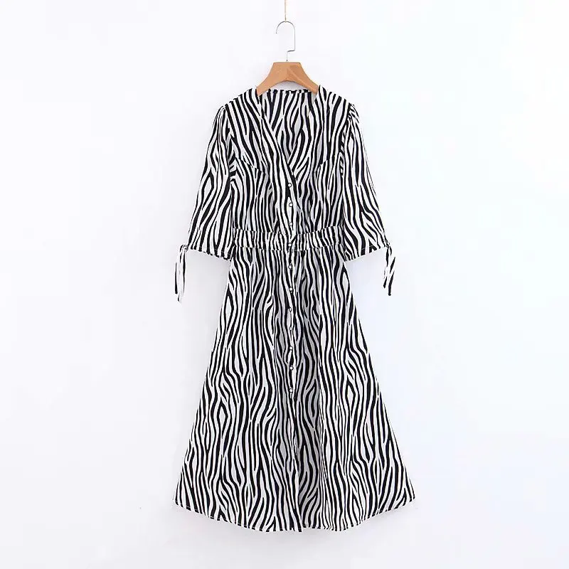 

Popular new ZI50-18306 New Zebra-print V-neck Dress for Europeans and Americans