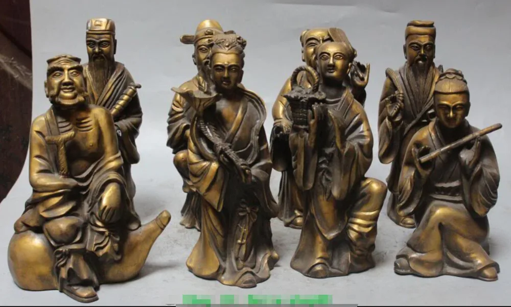 ZSR 10" Chinese Taoism Bronze 8 Eight immortal God Cross Sea Arhat