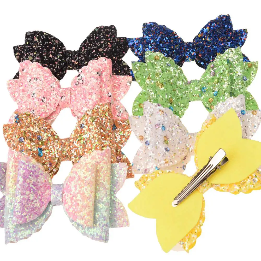 

112PCS Glitter Bows 3.5inch Fashion Sequin bow Cute Hair Accessories Boutique hair bows Accessory Hair Hairclip or No Clip