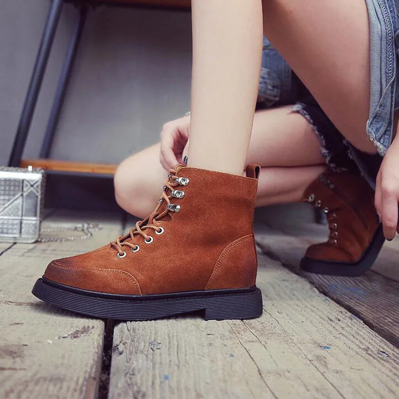 Lacets Martin Plat Muscle Talons Femme Bottes Hauts En Cuir Filles Nubuck black À forme 3540 Plate Vache Mode Zipper De Brown Chaussures IH9WED2Y