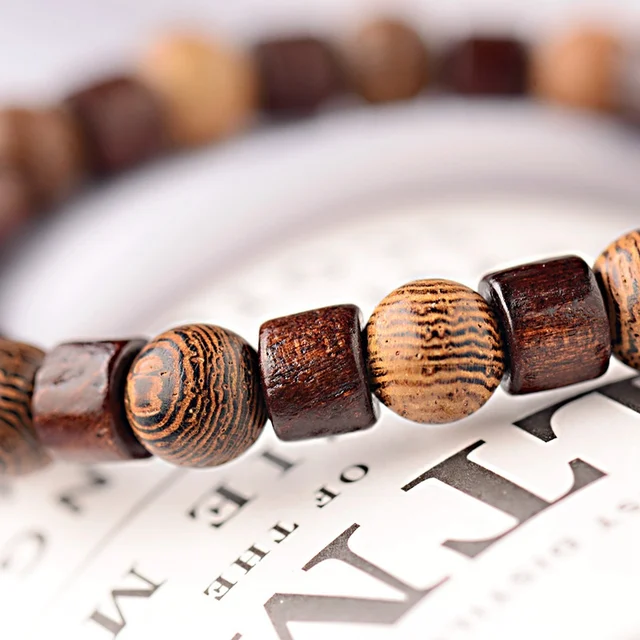 Ethnic 8mm Cylinder&Round Yoga Meditation Wood Beaded Bracelet Handmade Charm Tibetan Buddha Elastic Bracelet Men Jewelry 2