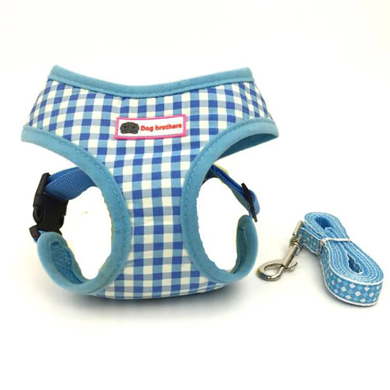 

2019 New Lattice Polyester Cat Dog Harness Vest Free Leash Summer Soft Pet Walking Leads Cat Dog Protected Harness Vset