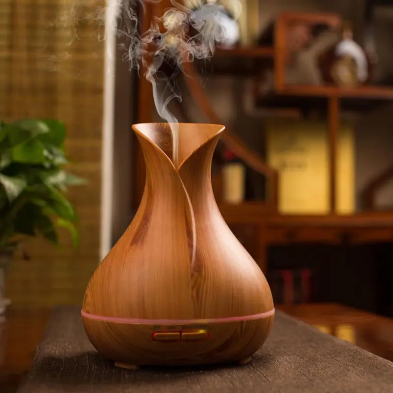 

Aroma Essential Oil Diffuser Ultrasonic Air Humidifier with Wood Grain 7 Color Changing LED Lights for Office Home