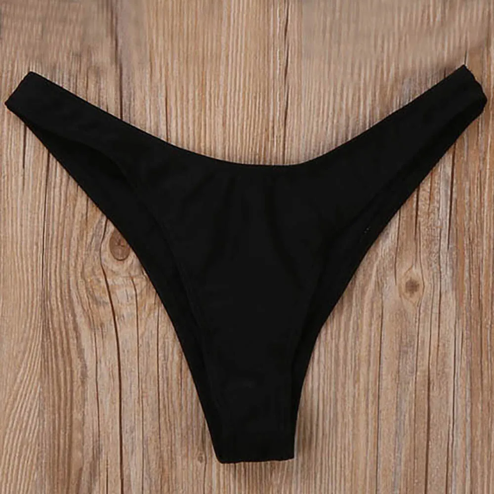 Одноцветные сексуальные женские плавки, летняя пляжная одежда для плавания, бикини, стринги из полиэстера, женские плавки, распродажа#10 - Цвет: black