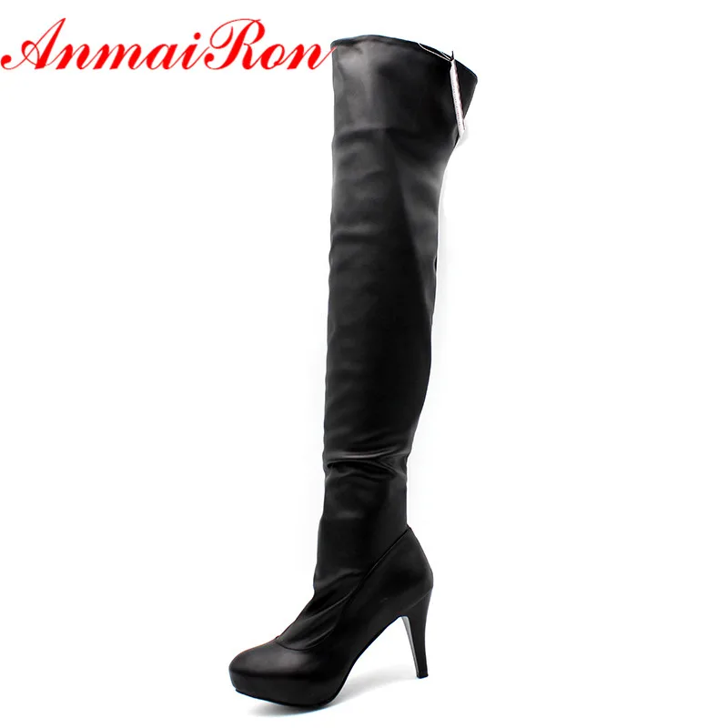 

ENMAYER NEWSexy High Heels Platform Over the Knee Boots Fashion Man-made Soft Leather Flower Spring Snow Winter Shoes Long Boots
