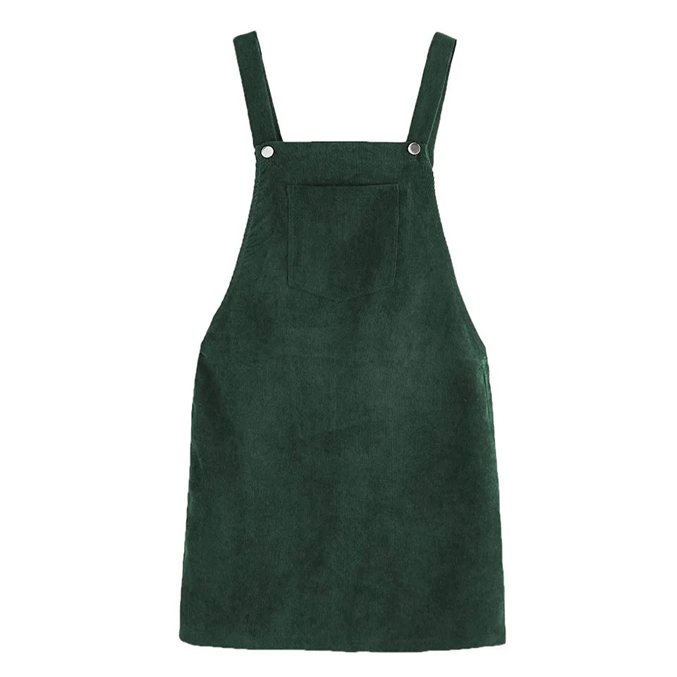 Лето осень ретро вельветовое платье повседневное без рукавов карман мини платья для вечеринок корейские женские подтяжки Сарафан Vestidos - Цвет: YMS7073dark green