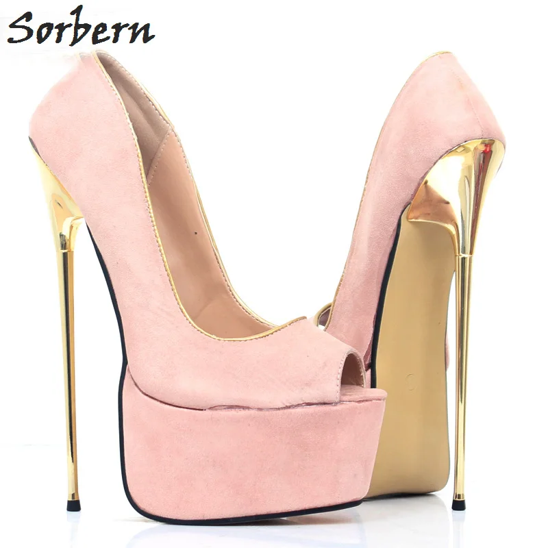 Sorbern Blush Open Toe Ladies Pumps High Heels 22Cm/6Cm Sexy Thin Gold Heels Platform Shoes Slip On Party Shoes Fetish Shoes