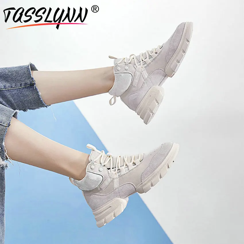 

TASSLYNN 2019 Womens Shoes Cow Suede Casual Solid Lace-Up Spring/Autumn Women Loafers Flats Sneakers Fashion Women Size 35-39