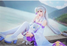Anime Re:Life in a different world from zero Emilia Cosplay Costume Women Cos Dress+Headdress+Ear+Socks
