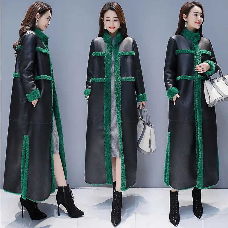 

Women Lamb Fur Coat 2018 New Winter Plus Size Loose Long Fur Coat Two Side Wearing Suede Maix Furry Jacket Faux Leather Fur Coat