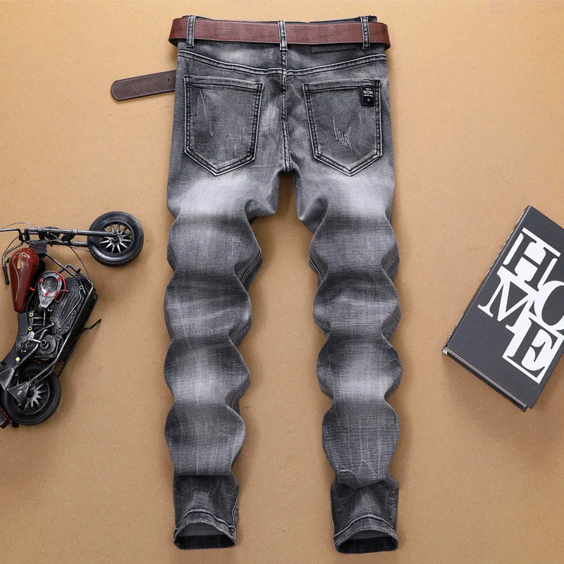 Newsosoo Модные мужские рваные джинсовые штаны с нашивками прямой участок Лоскутные Джинсовые Брюки Для Мужчин Distressed Jean джоггеры