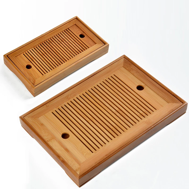 

Hot Sale 2 Size Kung Fu Tea Set Natural Wood Tea Tray Rectangular Traditional Bamboo Puer Tea Tray Chahai Tea Table Ceremony