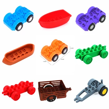 

Large particles DIY Building Blocks Accessories Motor Boat Trailer Car Block Compatible City Car Duploingly Toys For Kids Gift