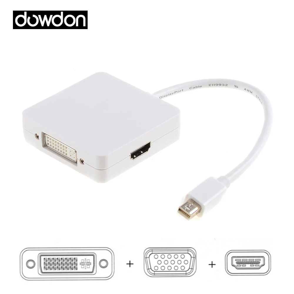 Оптовая продажа белый Цвет 3 в 1 Mini DP к HDMI DVI VGA DisplayPort Кабель-адаптер