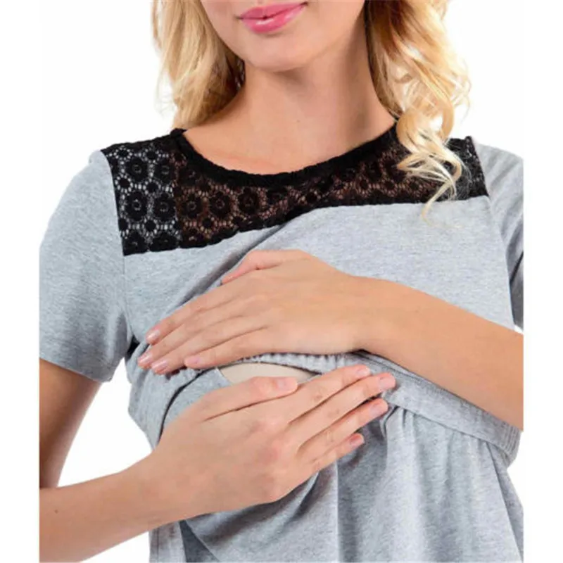 Эфирные Большие размеры женская одежда для беременных кормящих топ для кормления грудью футболки жилет Блузка