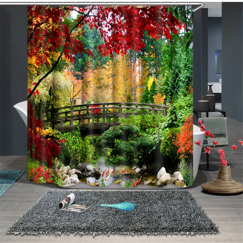 

Beautiful Trees print Chinese style Waterproof fabric Bathroom Kitchen 3D Shower Curtains Door Window Curtains