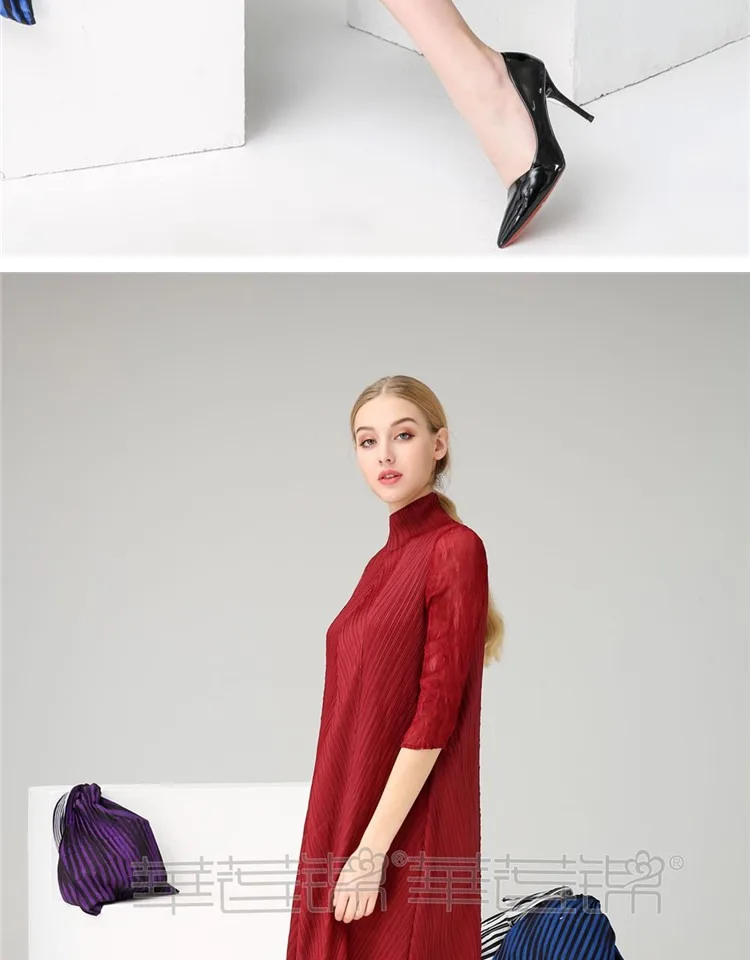 Changpleat 2019 сезон: весна-лето новый для женщин платья для miяк плиссированные модные Водолазка свободные большой размеры Твердые