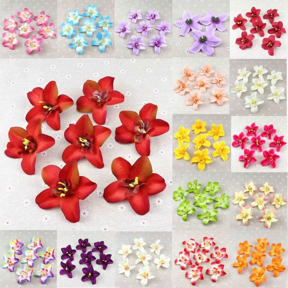 8cm Artificial Flower Heads Bulk Flowers Silk Carter orchid 50 Heads For Home Decor Bridal Bouquet Corsage Flowers Cake Topper