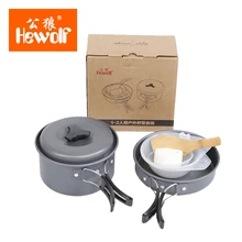 Hewolf outdoor picnic coverall pot picnic camping cooking supplies outdoor pots cookware set for 1 2
