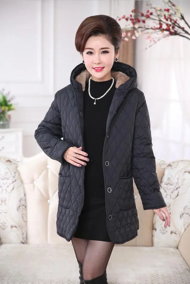 Пальто большого размера, XL-6XL, обхват груди 130 см, Женская хлопковая стеганая куртка, зимняя куртка средней длины из хлопка размера плюс, женские куртки, пальто - Цвет: Черный
