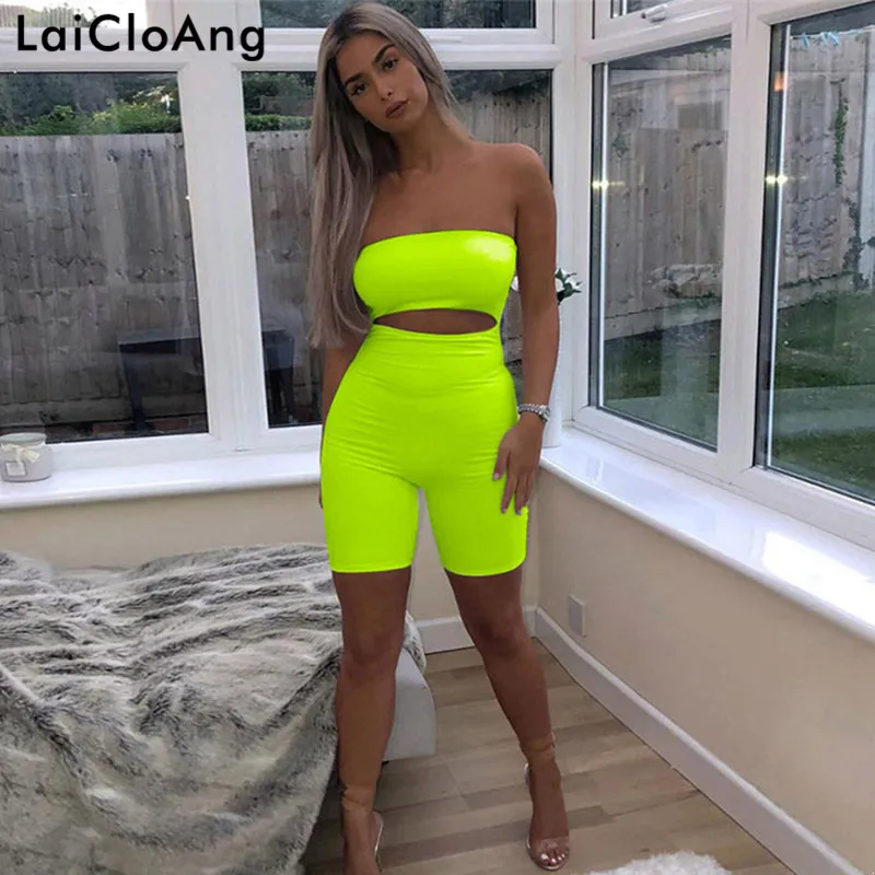 

LaiCloAng Strapless Hollow Out Sexy Playsuit Women Off Shoulder Sleeveless Short Jumpsuit Women Backless Casual Women Rompers