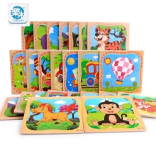 Logwood Wooden 16pcs Cartoon Animal Puzzle Montessori early education toy gifts