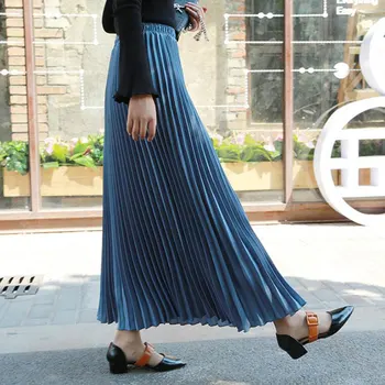 

Women Long Pleated Skirts High Waist Ankle-Length Casual Skirt Female Spring Summer Skinny Skirt Lady Plus Size Woman Clothing