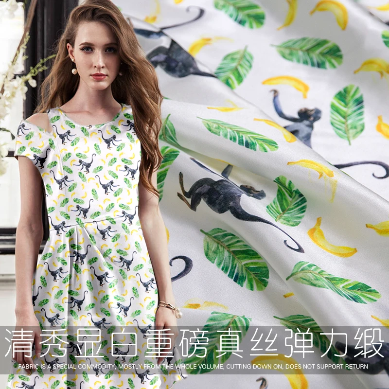 

Macaque Digital Printied 95% Silk 5% Spandex Fabric for Women Dress 140cm Wide 19 Momme Cloth for Diy Sewing Sale Hot New