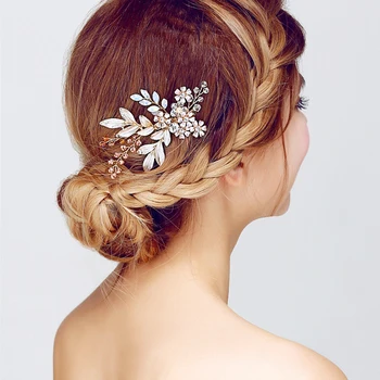 

3pcs/lot Wholesale Factory Sell Opal Gold Rose Wedding Hair Comb Fashion Bridal Side Comb Garden Party Hair Accessories