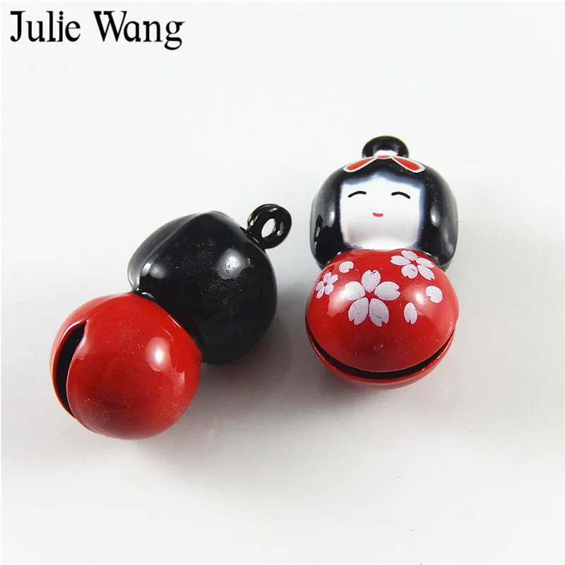 Julie Wang 5 шт. милый сплав красная эмаль японская кукла колокольчик Шарм для