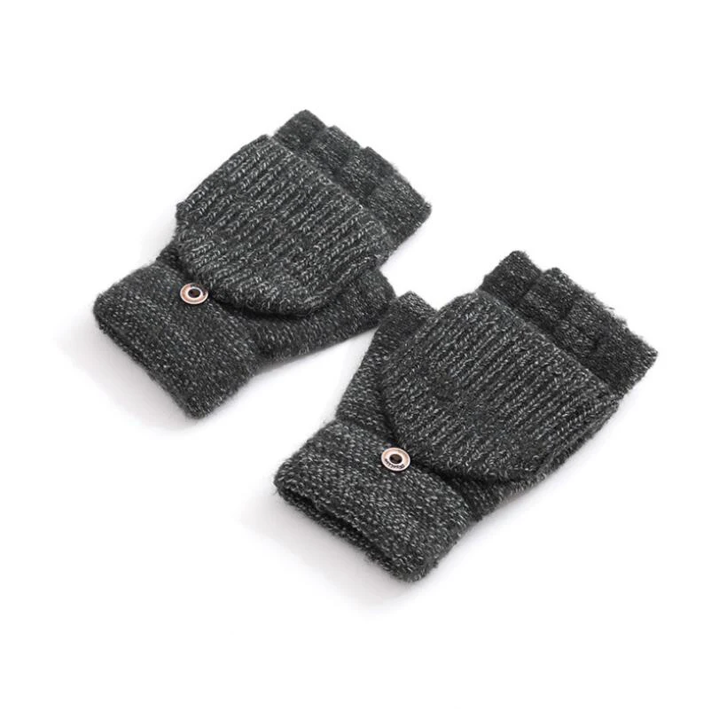 Зимние мужские перчатки, новинка, вязаные теплые полосатые рукавицы с пуговицами, перчатки с открытыми пальцами плюс толстые мужские перчатки - Цвет: Темно-серый
