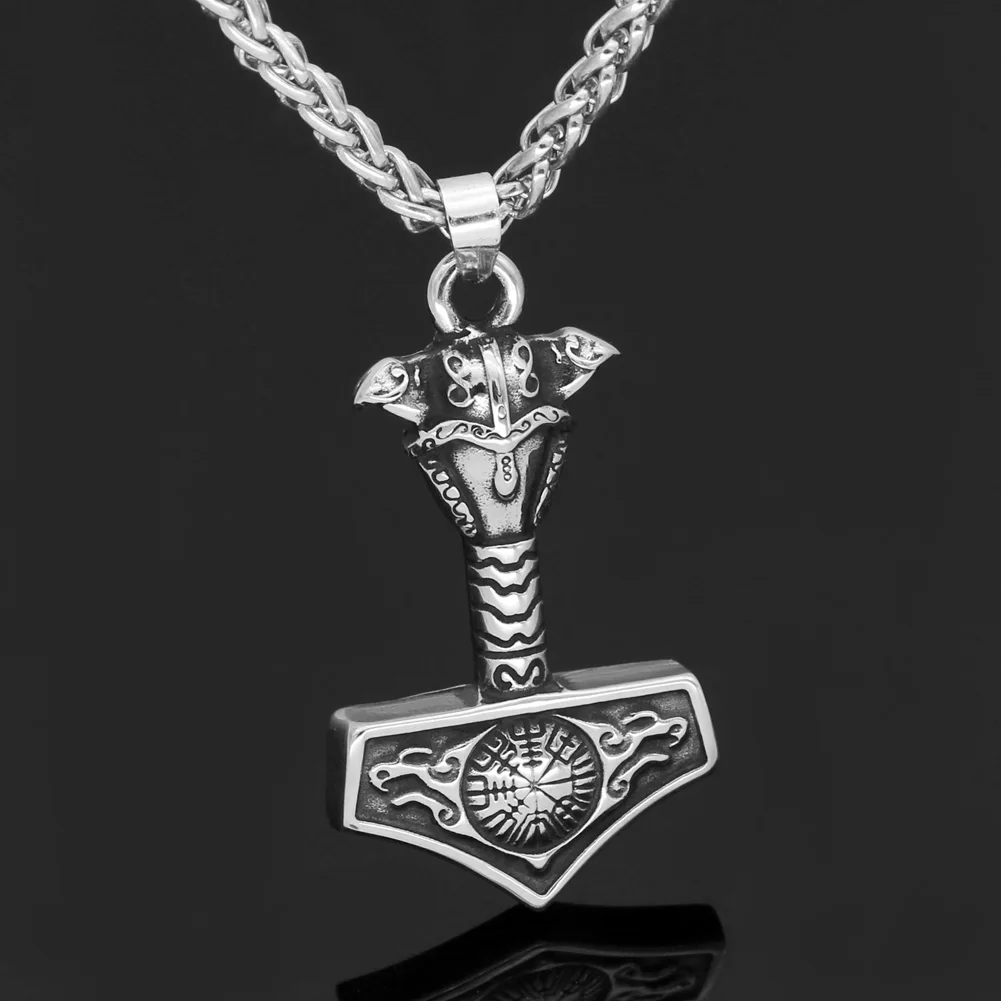 

Nordic viking thor hammer Mjolnir Vegvisir stainless steel odin helmet raven pendant necklace