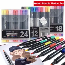 12 Вт/18/ 14 цветов Twin Tip двойной НПВ маркер для белой доски набор акварель кисти маркеры для рисования манга Дизайн Живопись принадлежности для художественных эскизов