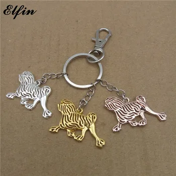 

Elfin 2017 Trendy Lowchen Key Chains Gold Color Silver Color Animal Pet Memorial Dog Key Rings Jewellery For Women Men