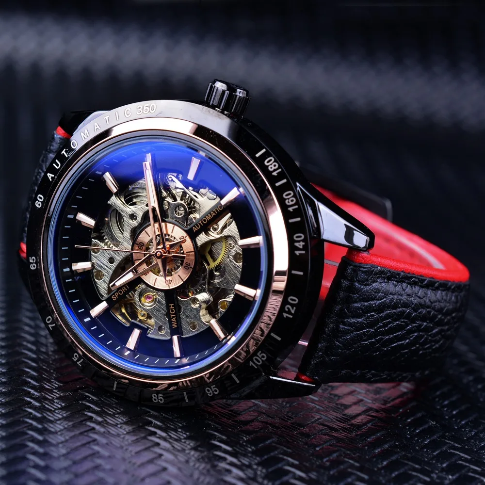 Men Watch Forsining Luxury Mechanical Automatic Leather Transparent Case Racing Fashion Design