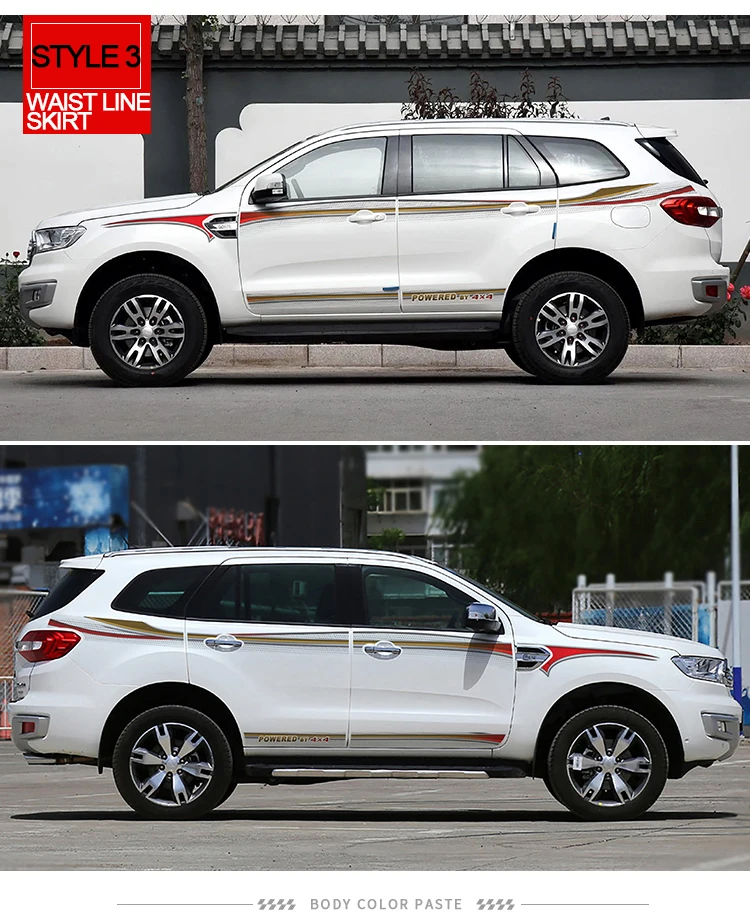 Пользовательские автомобильные наклейки аксессуары модифицированные наклейки 2 шт. гоночная Боковая дверь линия талии юбка автомобильные наклейки для ford everest SUV 2013 - Название цвета: 3