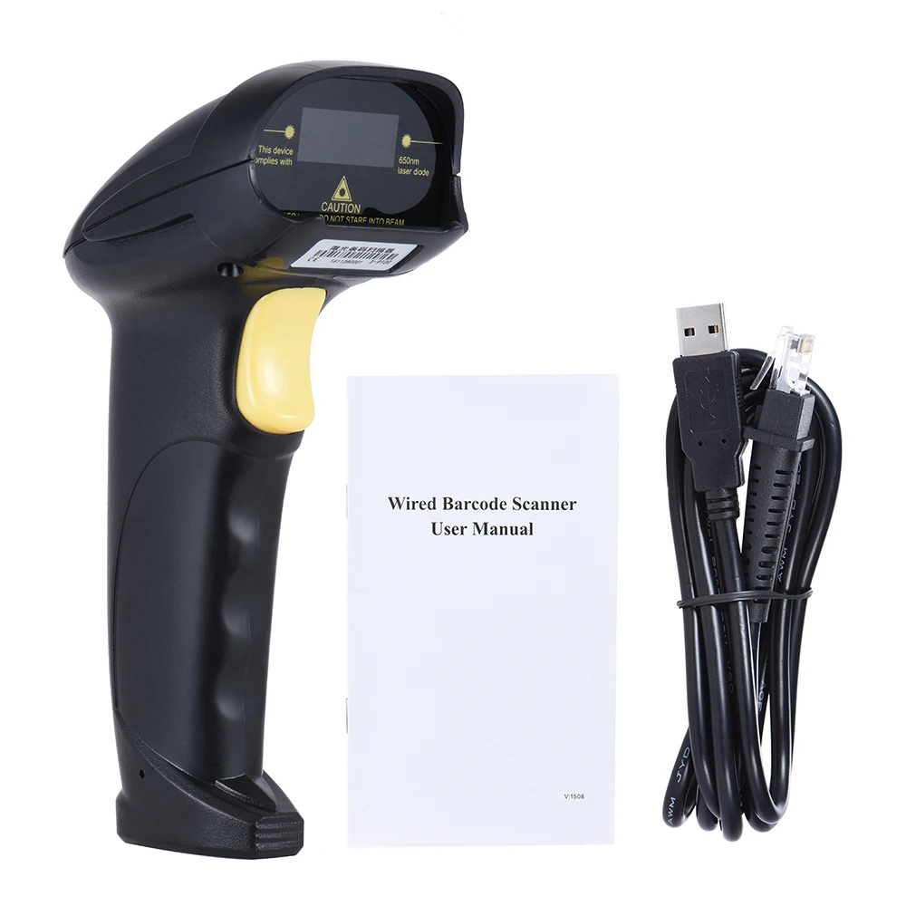 

Wired Automatic Handheld Laser Barcode Scanner Reader USB2.0 Wired for Supermarket Library Express Retail Store Warehouse