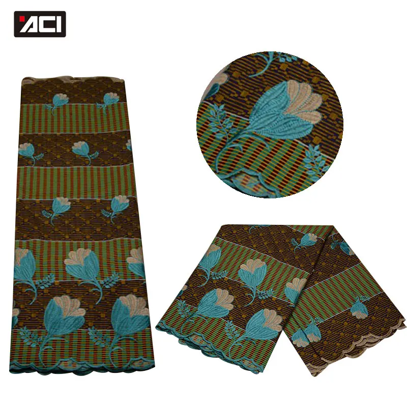 

ACI Free Shipping African Embroidery Wax Lace Fabric 6 Yards Ankara Wax Lace 2019 Ghana Kente Fabric Two Side Cuting Nigeria Wax