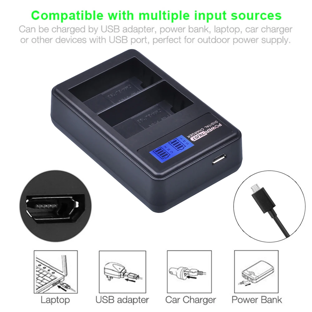 PowerTrust 1 шт. 1860 мАч DMW BLF19E батарея для камеры BLF19 + LCD Dual USB зарядное устройство Panasonic