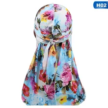 Fashion Men's Print Silky Durags Bandanas Turban Headband Silk Men DuRag Floral Waves Caps Turban Headwear Hair Accessories