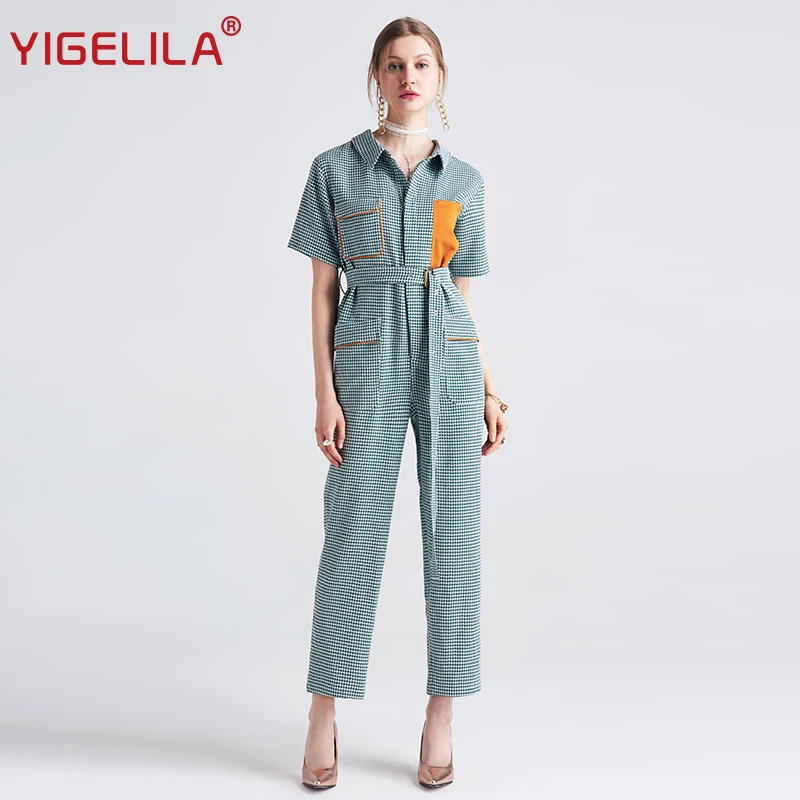 YIGELILA последние женские повседневные Комбинезоны модные Лоскутные Короткие Длинные клетчатые окрашенные комбинезоны 5408