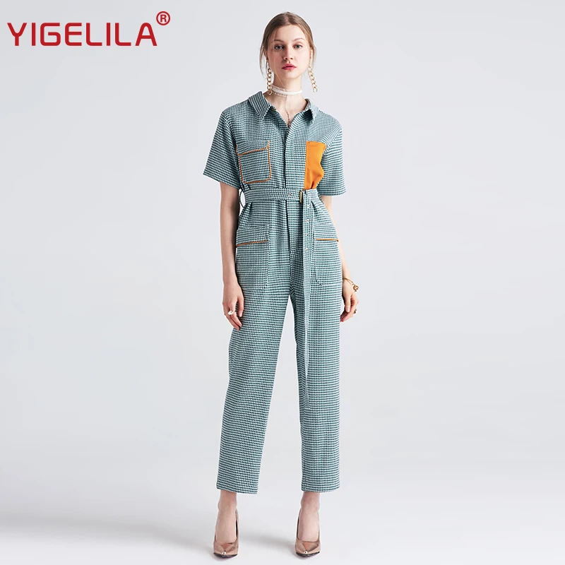 Женские повседневные Комбинезоны YIGELILA Лоскутные Длинные с коротким рукавом