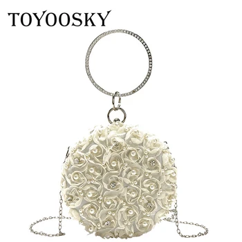 

TOYOOSKY New Style Party Evening Handbags Clutch Women Shoulder Bags Circle Woman Fashion Flower Wedding Round Crossbody Bag