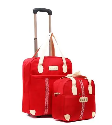 Wo мужские дорожные сумки на колесиках, чемодан для мужчин, дорожная сумка для багажа, дорожная сумка на колесиках с сумочкой - Цвет: Red
