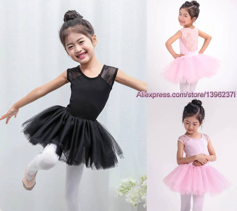 

Black Ballet Tutu Children 2018 New Short Sleeve Practice Leotard Tutu Skirt High Quality Girls Lace Ballet Dance Dress
